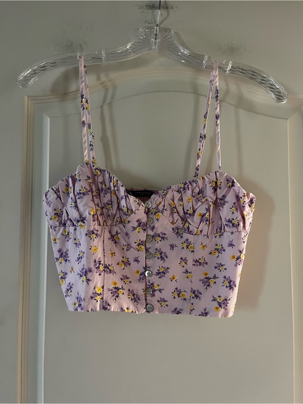 Zara Lavender Floral Button-Front Cropped Cami Size Medium